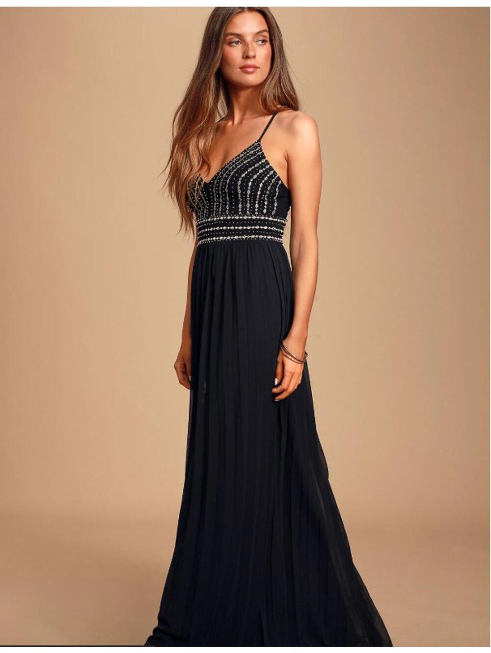 Lulu's Women's Black Beaded Full Length Maxi Dress Size XS